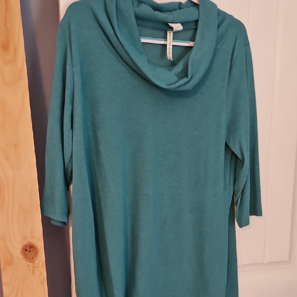 Elegant Teal Cowl Neck Sweater